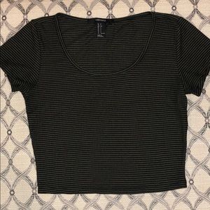 BLACK/GREEN STRIPED CROP TOP